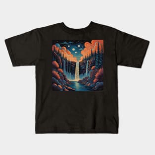 Painting of waterfall at night Kids T-Shirt
